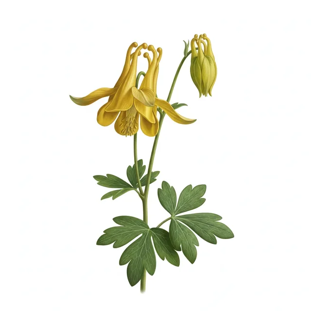 Ancolie Jaune D Or, illustration botanique