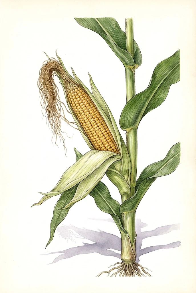Maïs à grains Pop Corn 'Cinema' , aquarelle botanique