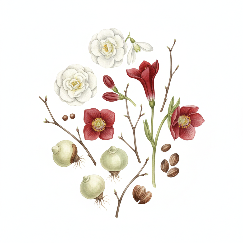 Assortiment pour Jardiner en Février — aquarelle botanique