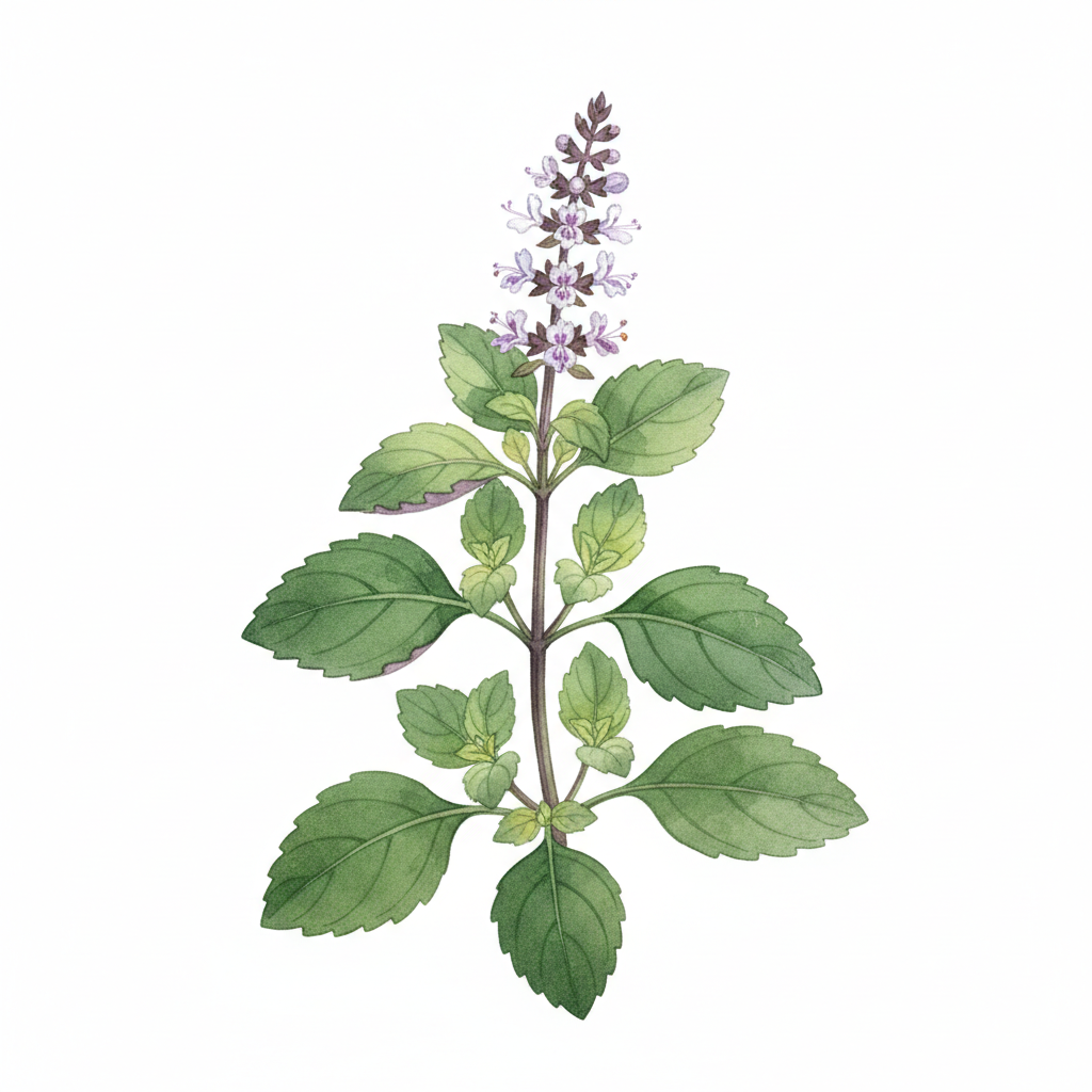 Basilic sacré de Thaïlande - Tulsi — aquarelle botanique
