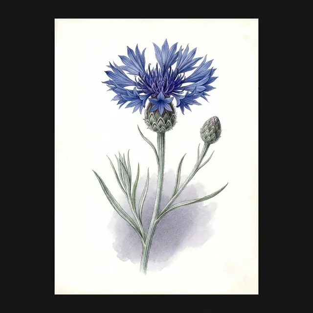 Bleuet bleu, illustration botanique