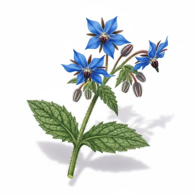 Bourrache Officinale Bleue, illustration botanique