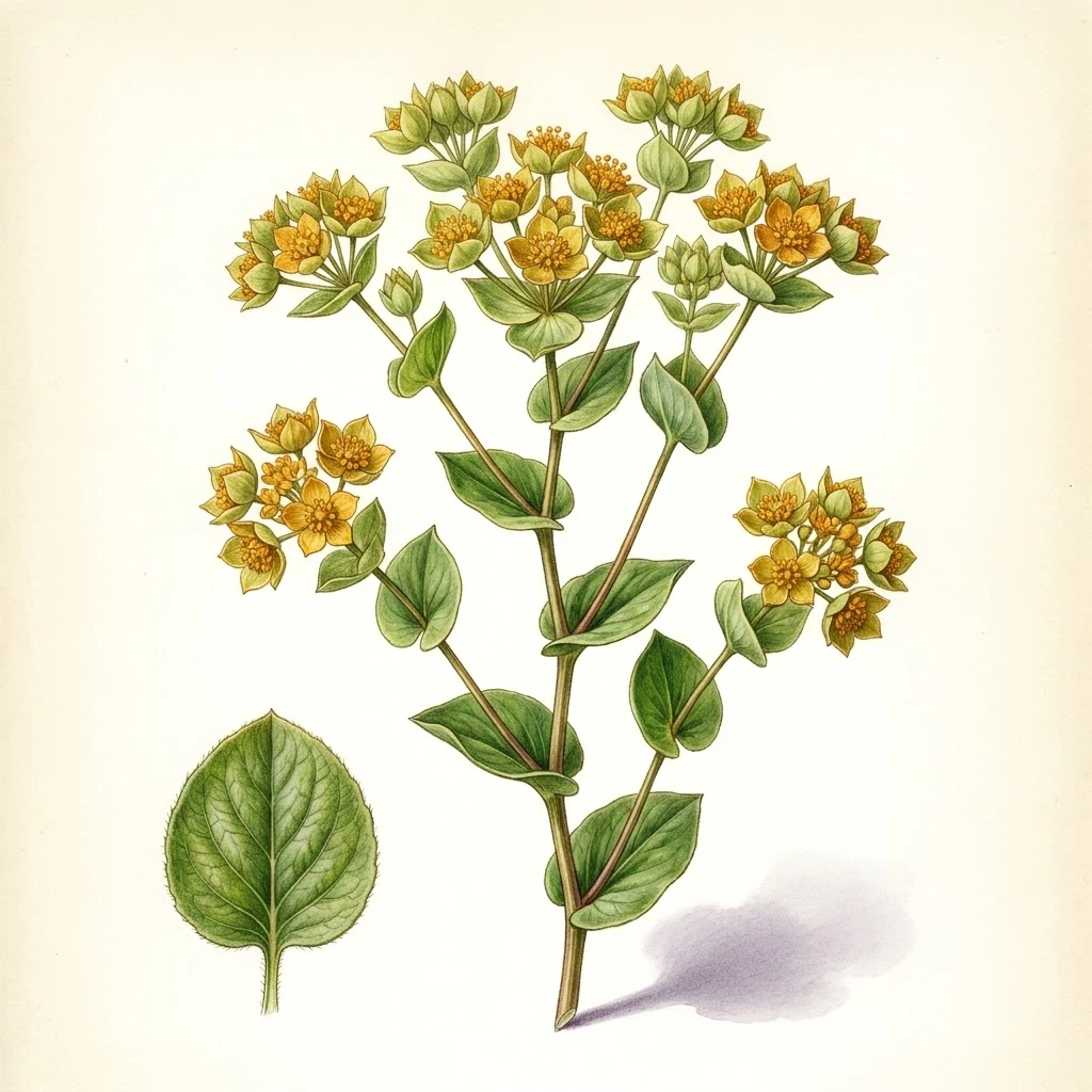 Bupleurum rotundifolium , aquarelle botanique