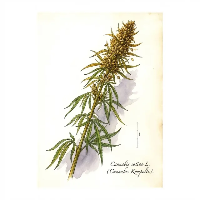 Cannabis Kompolti, illustration botanique