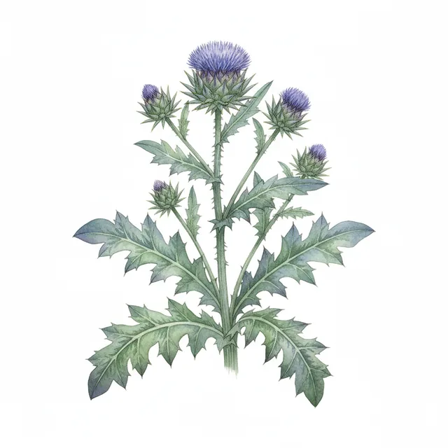 Cardoons Spiny Argenté de Plainpalai, illustration botanique