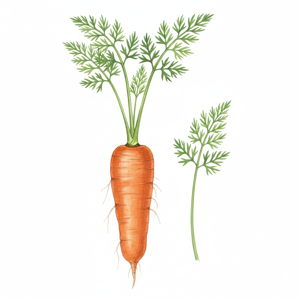 Carotte Géante de Tilques à pétioles verts — aquarelle botanique