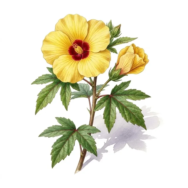 Chanvre du Dakkan ou Kenaf, illustration botanique