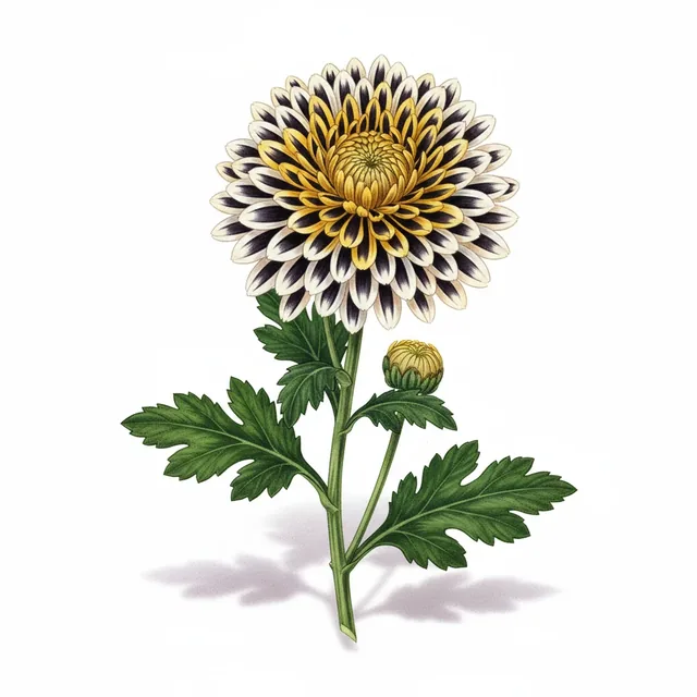Chrysantheme A Carene Etoile D Orient, illustration botanique