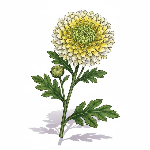 Chrysantheme Comestible Shungiku, illustration botanique