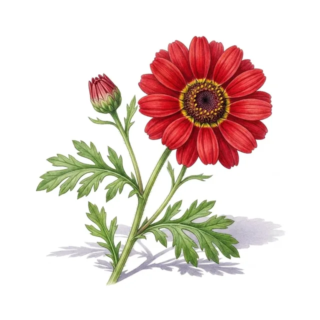 Chrysanthème tricolore, illustration botanique