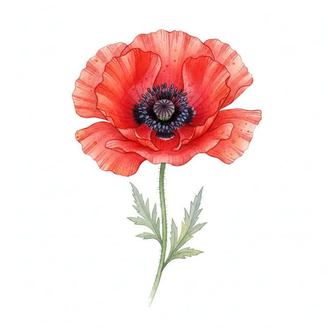 Coquelicot Simple Rouge, illustration botanique