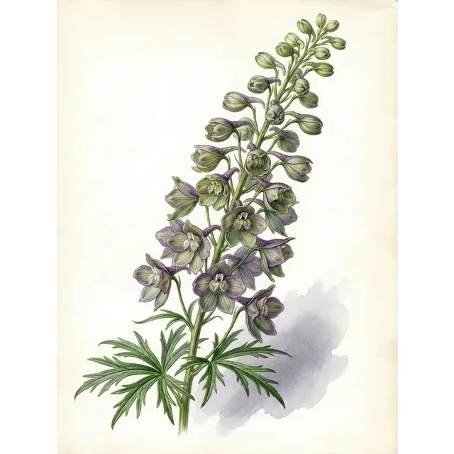 Delphinium Fancy smokey eyes, illustration botanique