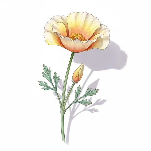 Eschscholtzia Peche Champagne, illustration botanique