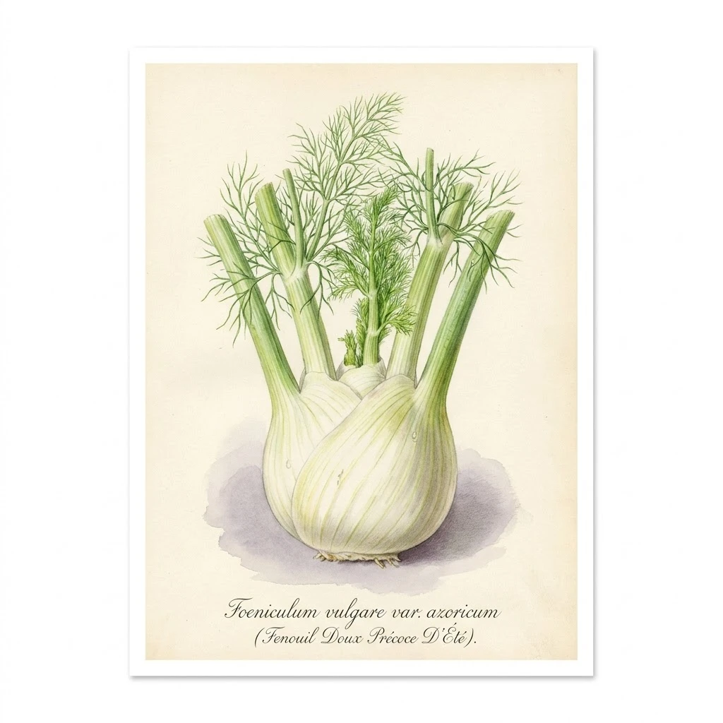 Fenouil doux précoce d'été , aquarelle botanique