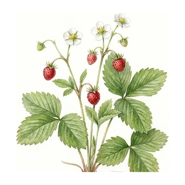 Aquarelle botanique du fraisier des Quatre Saisons