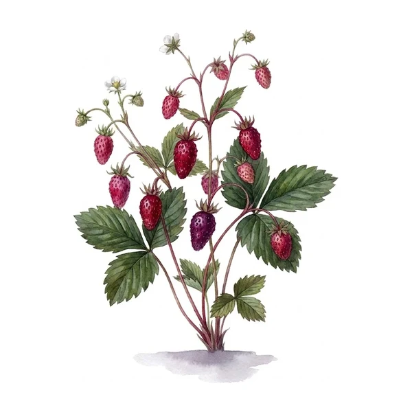 Aquarelle botanique du fraisier des Quatre Saisons