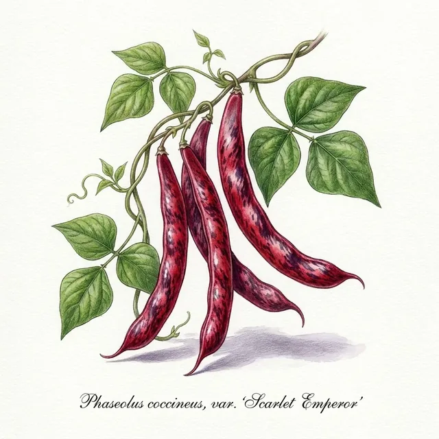Haricot D Espagne Scarlet Emperor, illustration botanique