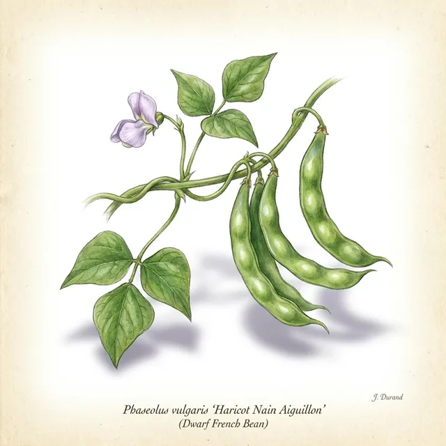 Haricot Nain Aiguillon, illustration botanique