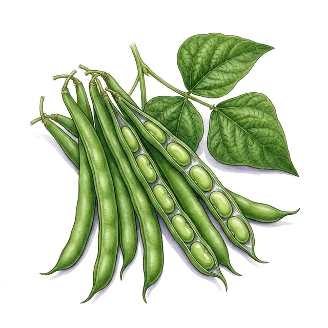 Haricot Nain Mangetout Slenderette, illustration botanique