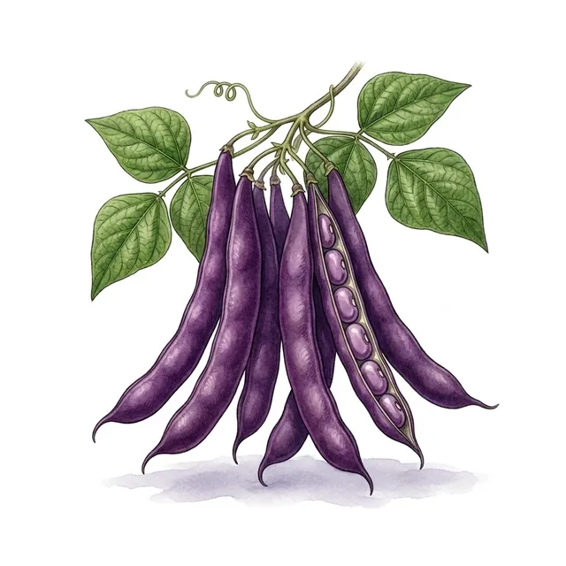 Haricot Nain Purple Queen, illustration botanique