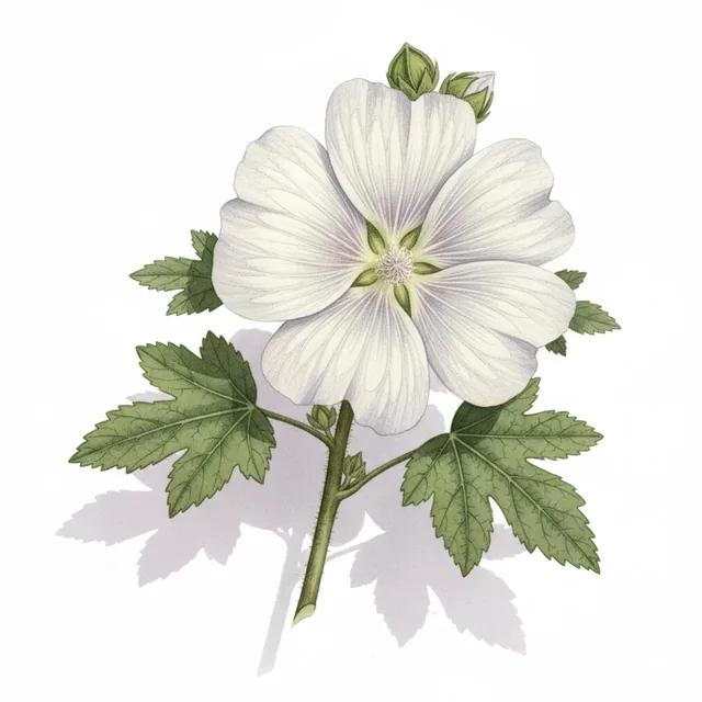 Lavatere Blanche, illustration botanique
