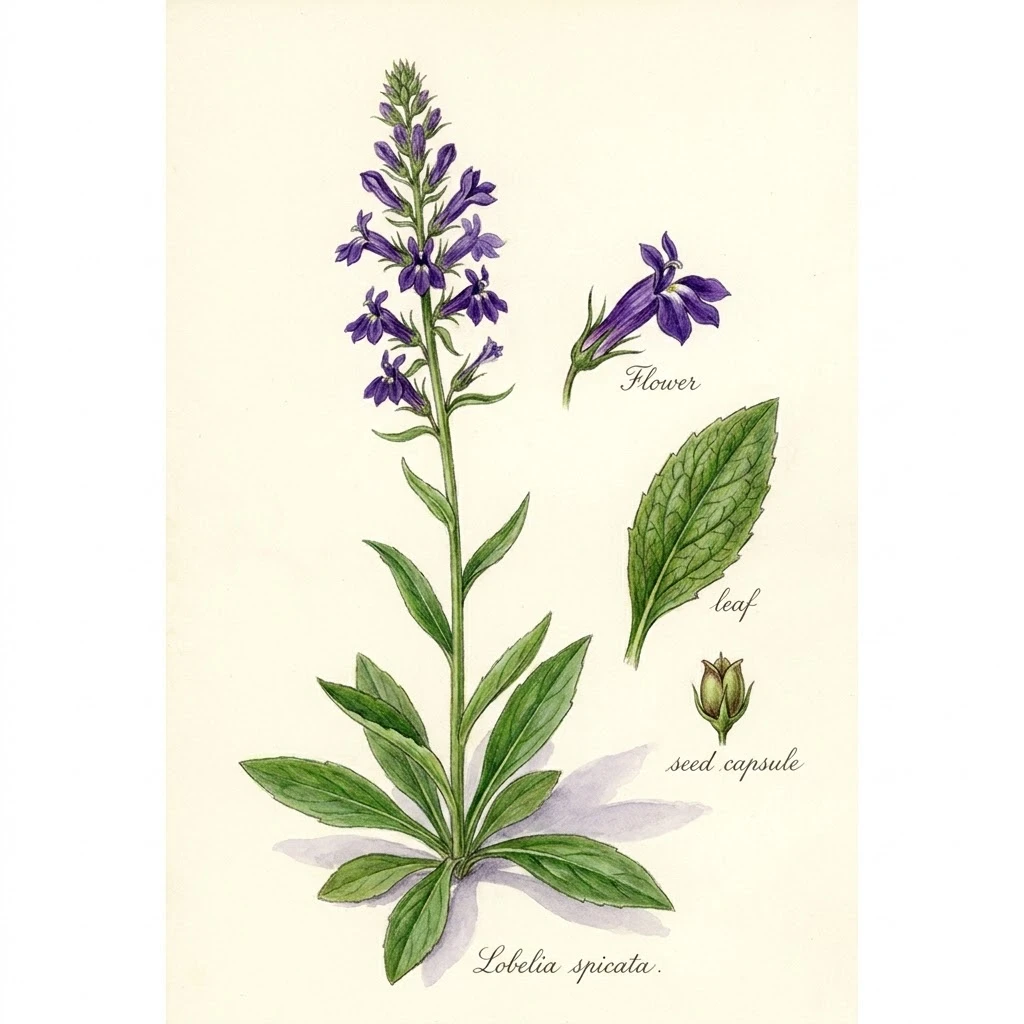 Lobelia spicata , aquarelle botanique
