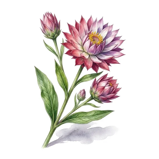 Mélange Xéranthème annuel, illustration botanique