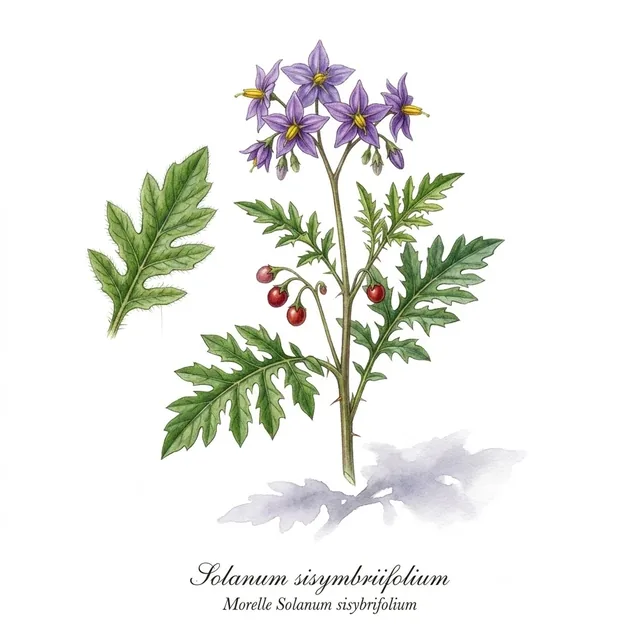 Morelle Solanum sisybrifolium, illustration botanique