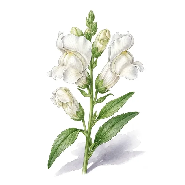 Muflier Blanc Snow Flake, illustration botanique