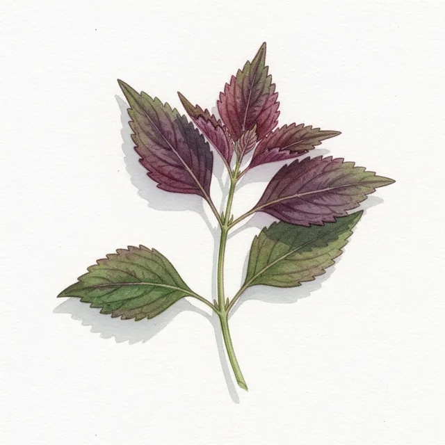 Perilla Pourpre ou shiso, illustration botanique