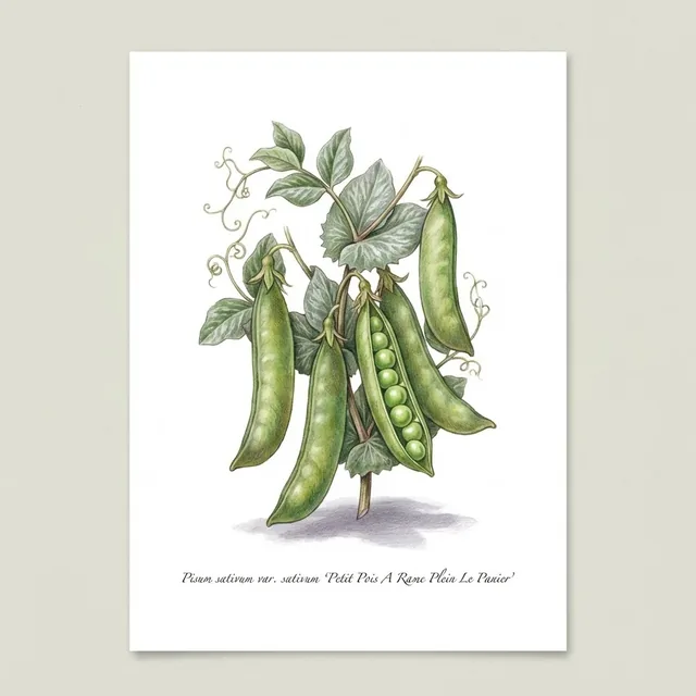 Petit Pois A Rame Plein Le Panier, illustration botanique
