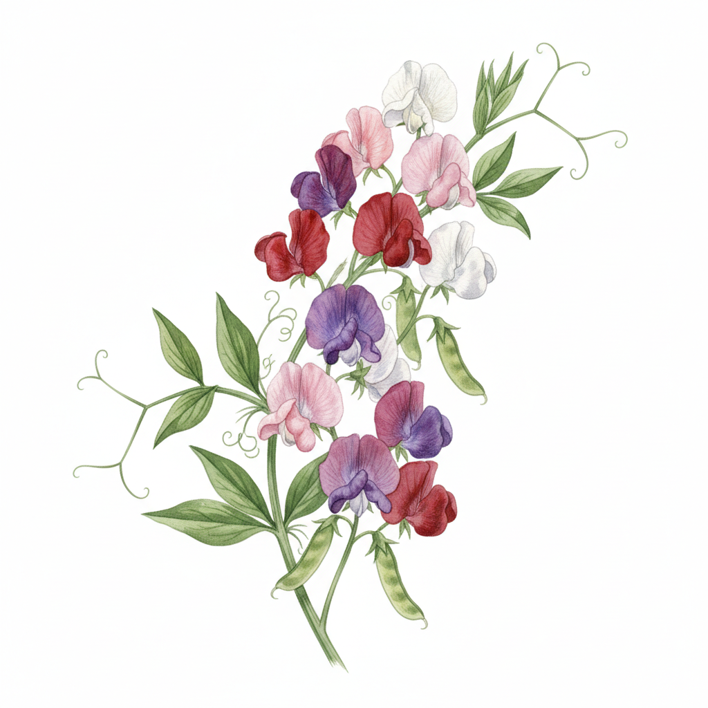 Aquarelle Pois de Senteur Grimpant Spencer en Melange