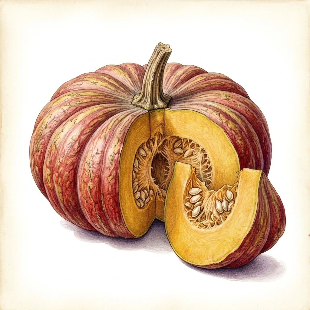 Potiron Rouge vif d'Etampes , aquarelle botanique