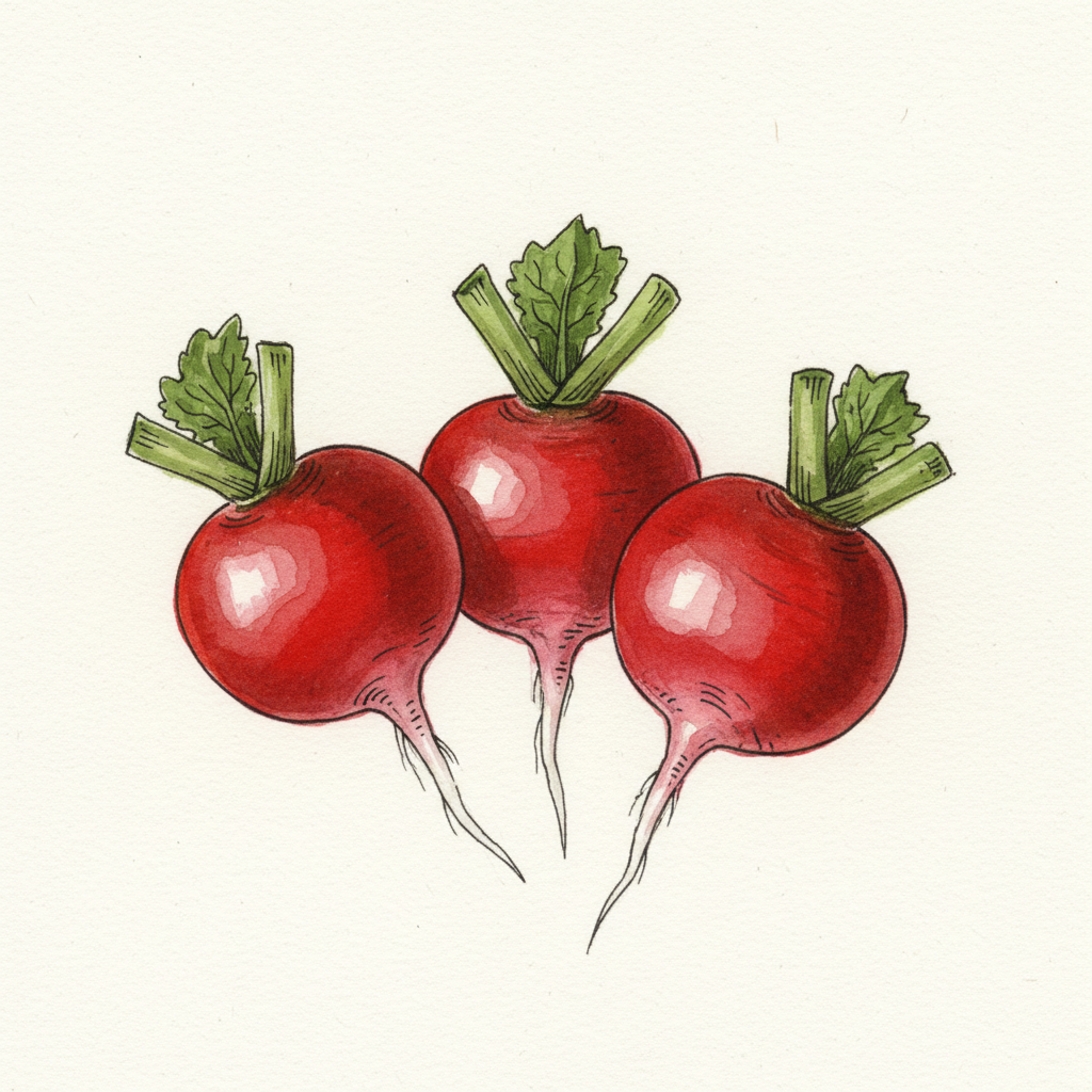 Radis d'hiver Noir rond , aquarelle botanique