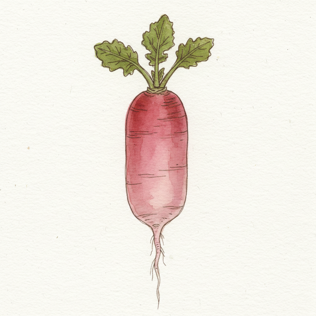 Radis d'hiver rose de Chine , aquarelle botanique