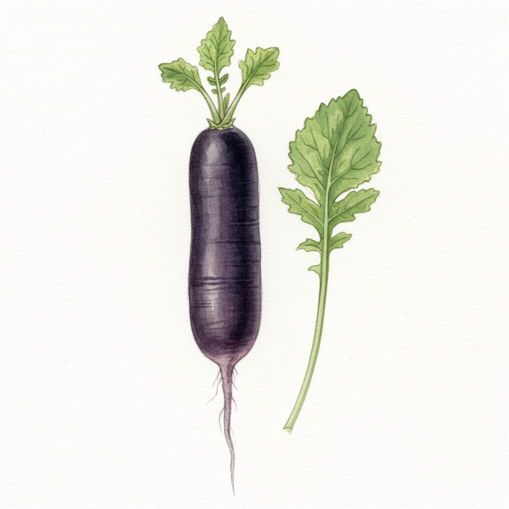 Radis d'hiver Violet de Gournay , aquarelle botanique
