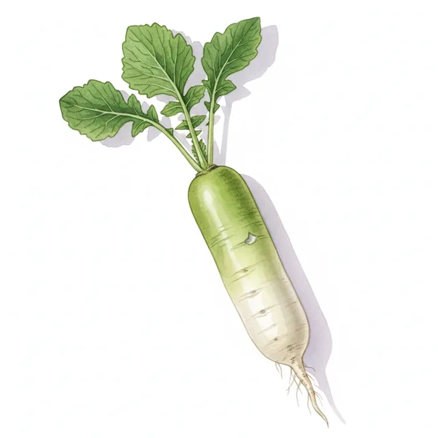 Radis Rave Long Green Meat, illustration botanique