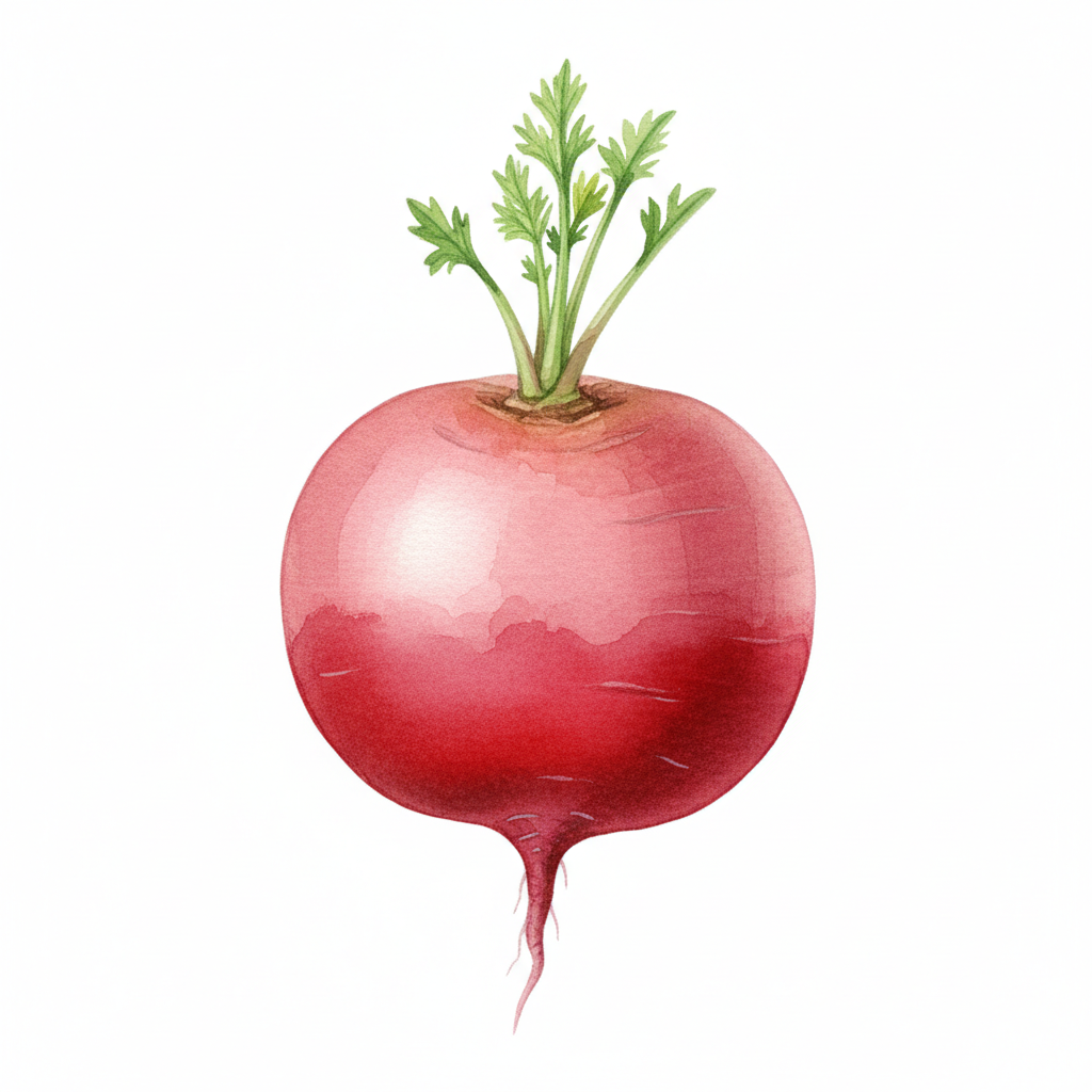 Ruban 3 M Carotte et Radis Rothild, Rond Écarlate — aquarelle botanique