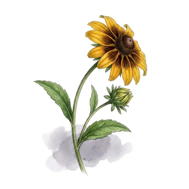 Rudbeckia annuel, illustration botanique