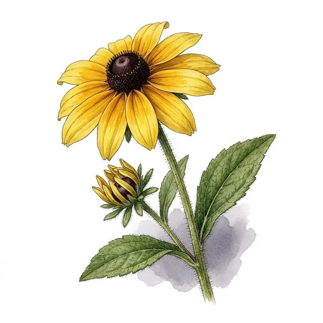Rudbeckia Jaune, illustration botanique