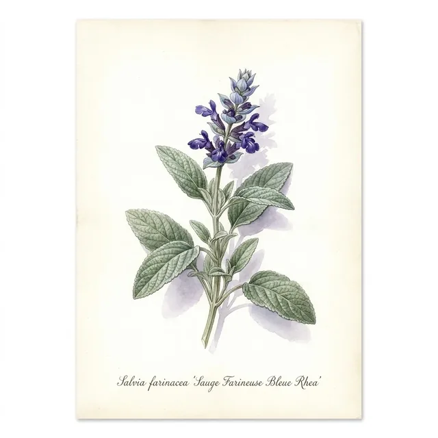 Sauge Farineuse Bleue Rhea nt - Antigaspi, illustration botanique