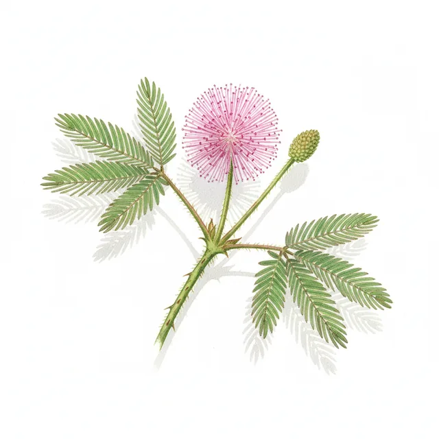 Sensitive ou Mimosa Pudica nt, illustration botanique