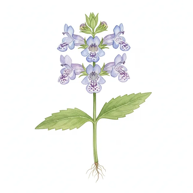 Skullcap Scutellaria barbata, illustration botanique