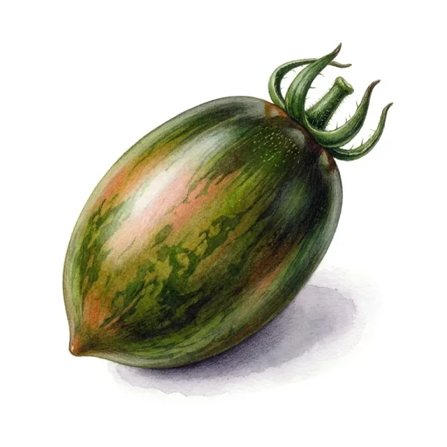 Tomate Artisan Pink Tiger, illustration botanique