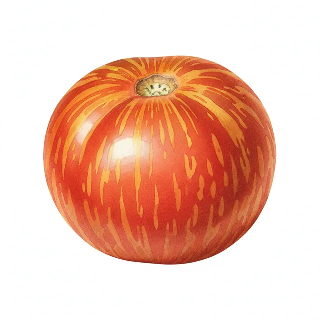 Tomate Bigarree Tigerella, illustration botanique