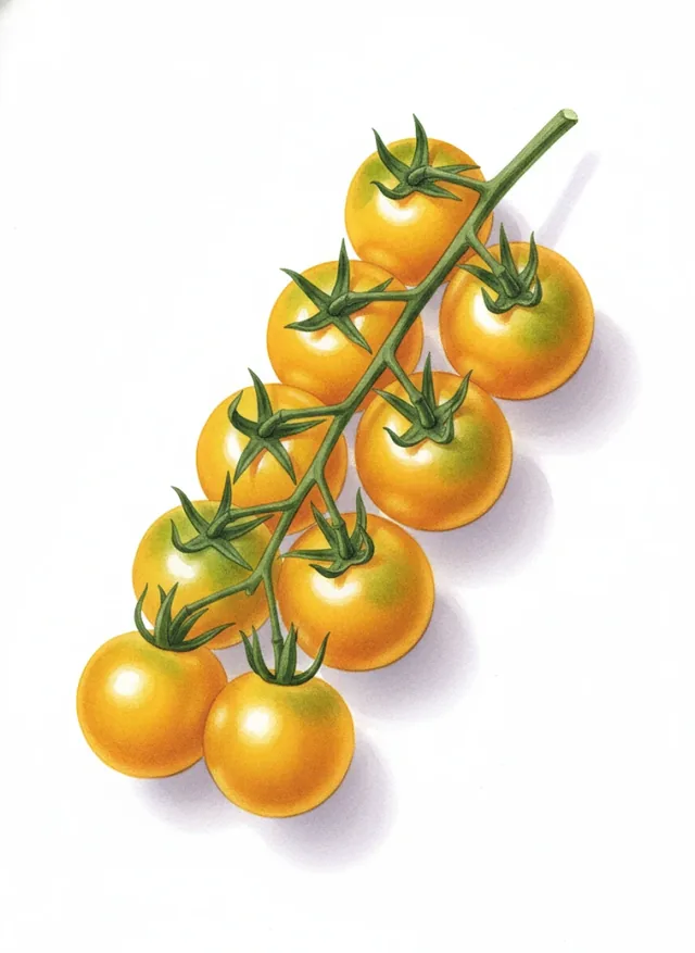 Tomate cerise Balconi jaune, illustration botanique