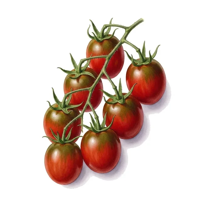 Tomate cerise Datterino, illustration botanique