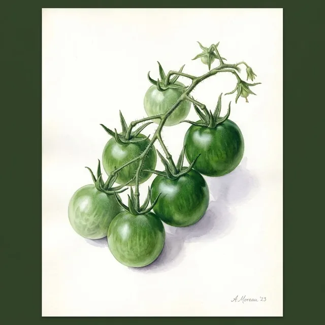 Tomate cerise Green Doctor Frosted, illustration botanique
