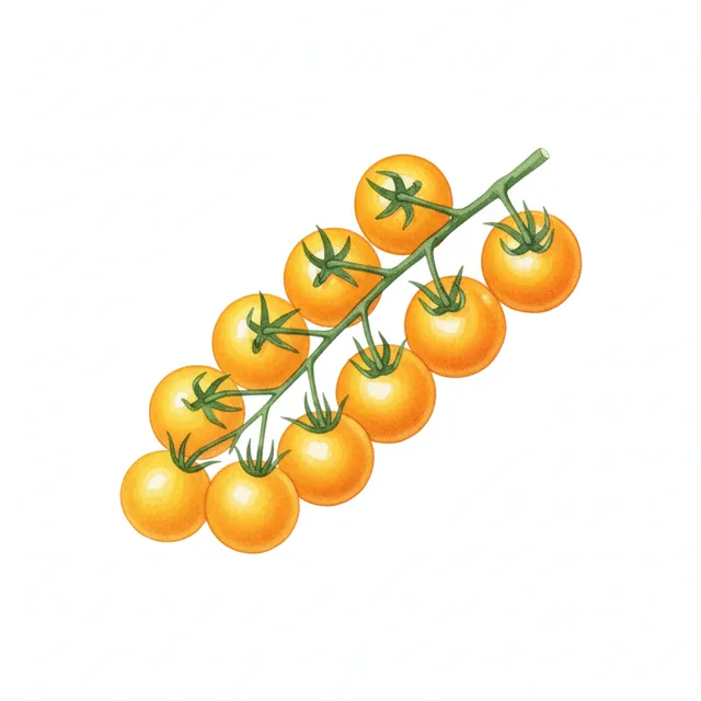 Tomate Cerise Jaune Ronde Pepite D Or, illustration botanique