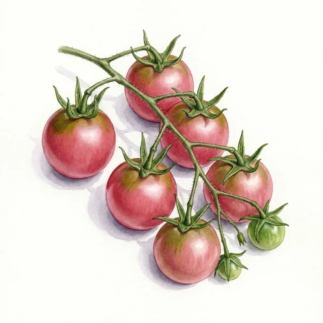 Tomate cerise Rose de Podlaki, illustration botanique